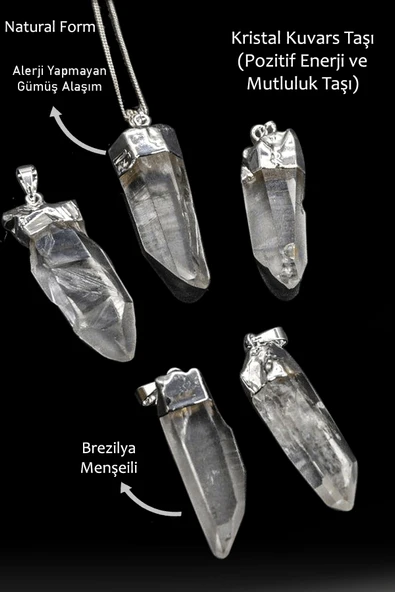 Sertifikalı Ham Işlenmemiş Kristal Kuvars Taşı Kolye - Brezilya ürün görseli 1