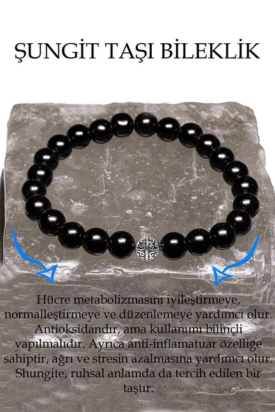 Sertifikalı A Kalite Shungite - Şungit Taşı Bileklik - Gümüş Aparatlı ürün görseli 1