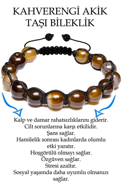 Sertifikalı Kahverengi Akik Taşı Bileklik - Makrome ürün görseli 1