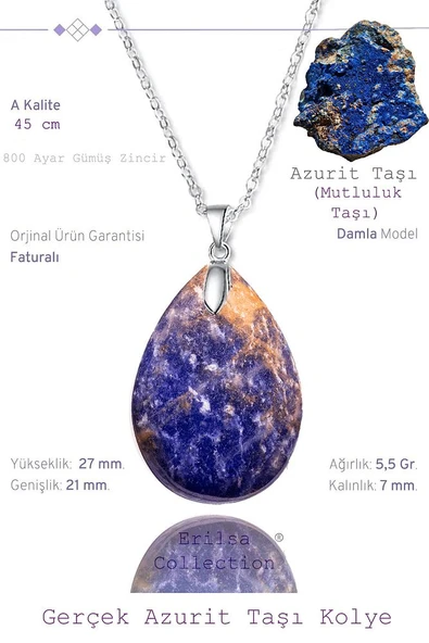 Sertifikalı Damla Model Azurit Taşı Kolye (GÜMÜŞ APARATLI) ürün görseli 1