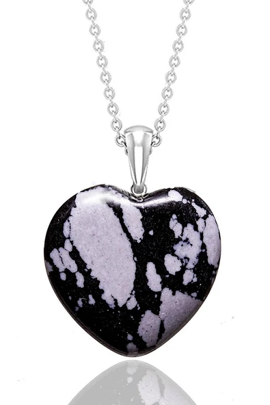 Sertifikalı Kalp Kesim Karlı Obsidyen Taşı Kolye ürün görseli 1