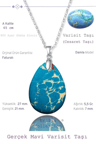 Sertifikalı Damla Model Mavi Beyaz Varisit Taşı Kolye (GÜMÜŞ APARATLI) ürün görseli 1