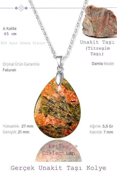 Sertifikalı Damla Model Unakit Taşı Kolye (GÜMÜŞ APARATLI) ürün görseli 1