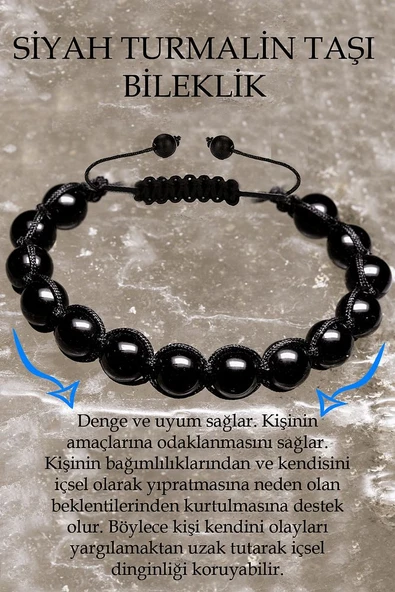 Sertifikalı A Kalite Siyah Turmalin Taşı Bileklik - Makrome ürün görseli 1