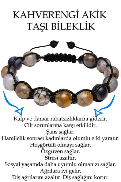 Sertifikalı Ham Işlenmemiş Damarlı Kahverengi Akik Taşı Bileklik ürün görseli 1