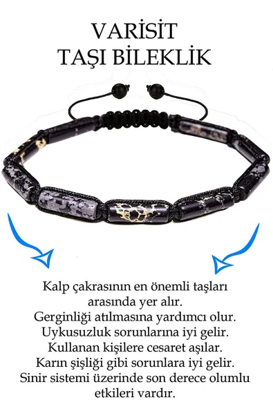 Sertifikalı Silindir Kesim Varisit - Karlı Obsidyen Taşı Bileklik ürün görseli 1