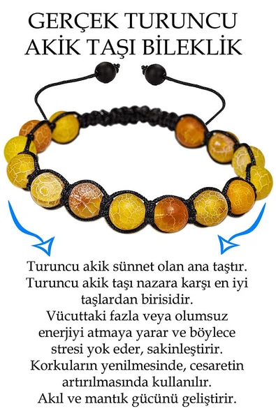Sertifikalı Damarlı Ham Işlenmemiş Turuncu Akik Taşı Bileklik - Makrome ürün görseli 1