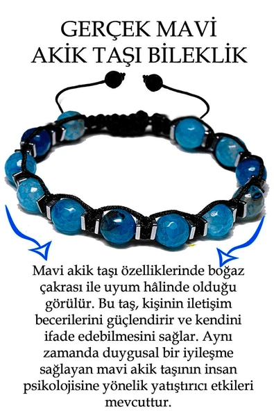 Sertifikalı Hematit - Koyu Mavi Akik Taşı Bileklik - Makrome ürün görseli 1