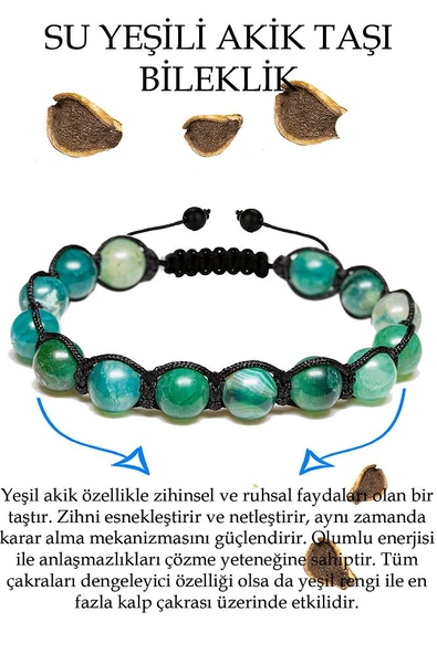 Sertifikalı Su Yeşili Akik Taşı Bileklik - Makrome ürün görseli 1