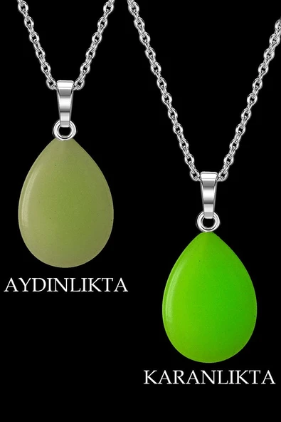 Sertifikalı Damla Model Fosfor Taşı Kolye - Gümüş Aparatlı (KARANLIKTA PARLAR) ürün görseli 1