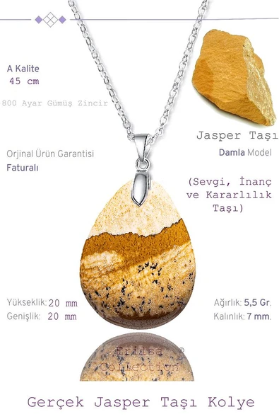 Sertifikalı Damla Model Toprak Jasper Taşı Kolye (GÜMÜŞ APARATLI) ürün görseli 1