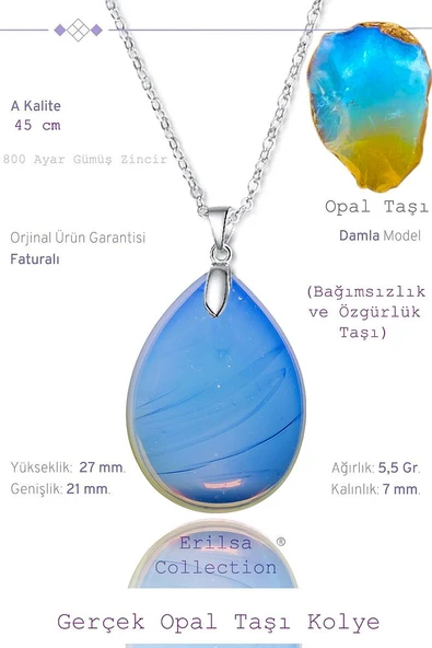Sertifikalı Damla Model Opal Taşı Kolye (GÜMÜŞ APARATLI) ürün görseli 1
