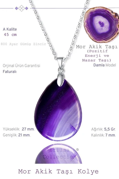 Sertifikalı Damla Model Mor Akik Taşı Kolye (GÜMÜŞ APARATLI) ürün görseli 1