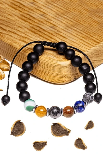 Sertifikalı Sağlıklı Yaşlılık Doğal Taş Bileklik (akik Jasper Yıldız Lapis Oniks Taşı) ürün görseli 1