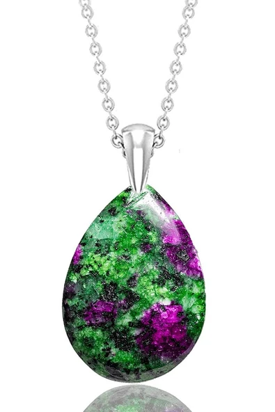 Sertifikalı Gerçek Damla Model Ruby Yakutlu Zoisite - Anyolit Taşı Kolye (GÜMÜŞ APARATLI) ürün görseli 1