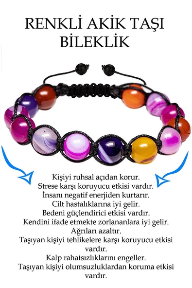 Sertifikalı Mix Renkli Akik Taşı Bileklik - Makrome ürün görseli 1