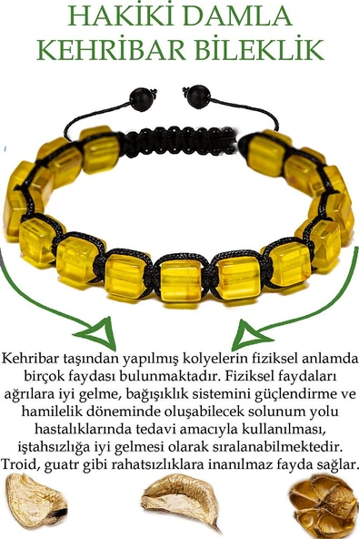 Üretici Sertifikalı Küp Kesim Şeffaf Doğal Damla Kehribar Bileklik ürün görseli 1