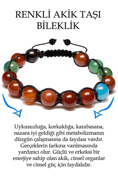 Sertifikalı Renkli Akik Taşı Bileklik - Makrome ürün görseli 1