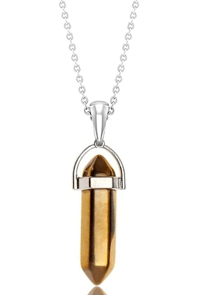 Sertifikalı Çivi Kesim 24k Gold Hematit Taşı Kolye ürün görseli 1