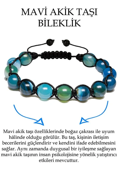 Sertifikalı Aaa Kalite Mavi Akik Taşı Bileklik - Makrome ürün görseli 1