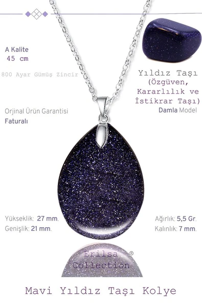 Sertifikalı Damla Model Lacivert Mavi Yıldız Taşı Kolye (GÜMÜŞ APARATLI) ürün görseli 1