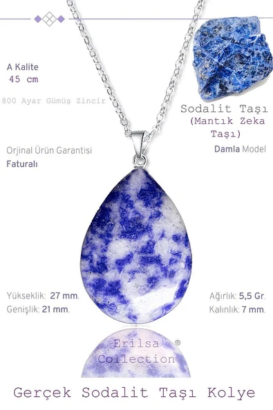 Sertifikalı Damla Model Sodalit Taşı Kolye (GÜMÜŞ APARATLI) ürün görseli 1