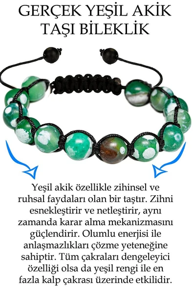 Sertifikalı Beyaz Yeşil Tibet Akik Taşı Bileklik ürün görseli 1