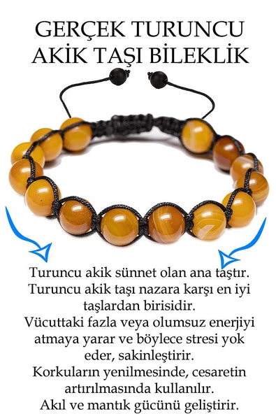 Sertifikalı Damarlı Açık Turuncu Akik Taşı Bileklik - Makrome ürün görseli 1