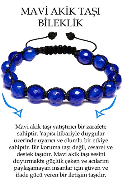 Sertifikalı Fasetli Mavi Akik Taşı Bileklik ürün görseli 1