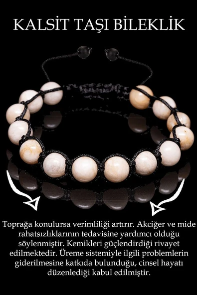 Sertifikalı Kalsit Taşı Bileklik - Makrome ürün görseli 1