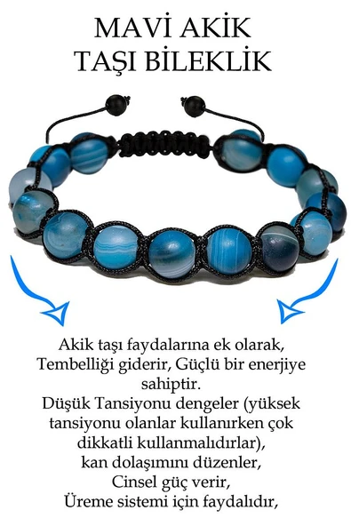 Sertifikalı Ham Işlenmemiş Mavi Akik Taşı Bileklik ürün görseli 1