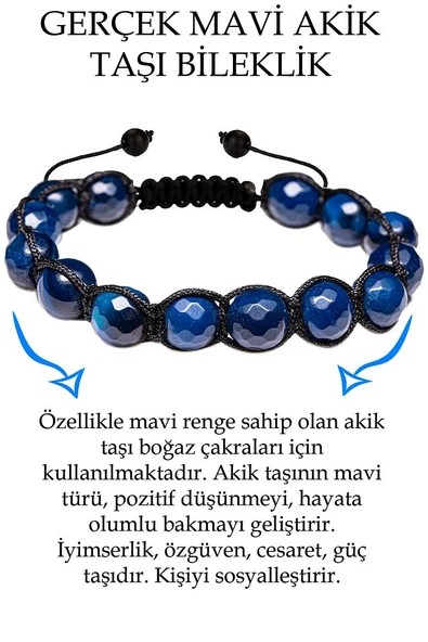 Sertifikalı Fasetli Mavi Akik Taşı Bileklik - Makrome ürün görseli 1