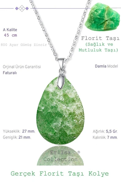 Sertifikalı Damla Model Florit Taşı Kolye (GÜMÜŞ APARATLI) ürün görseli 1