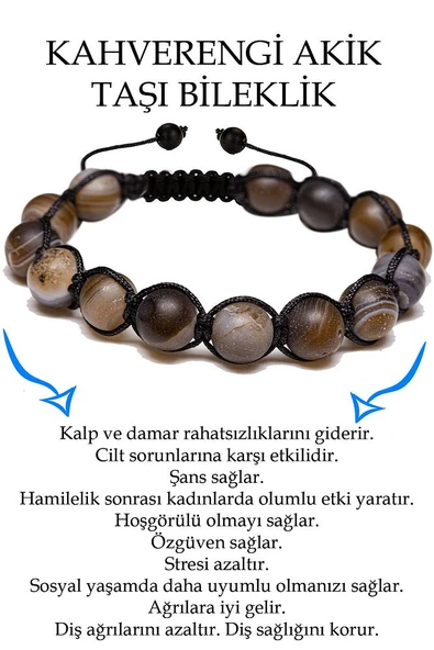 Sertifikalı Ham Işlenmemiş Kahverengi Akik Taşı Bileklik - Makrome ürün görseli 1