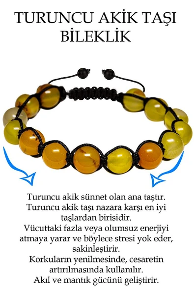 Sertifikalı Açık Turuncu Akik Taşı Bileklik - Makrome ürün görseli 1