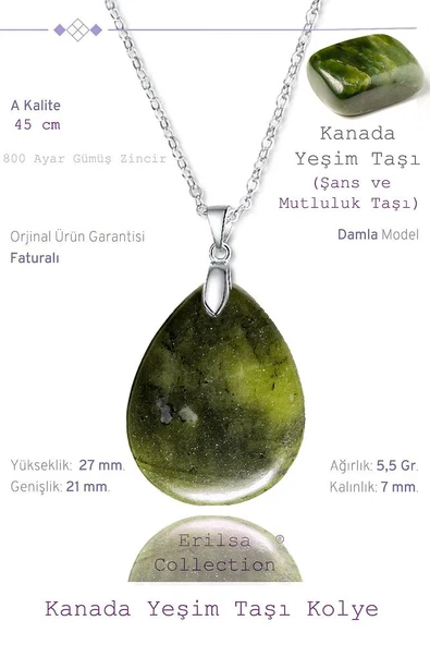 Sertifikalı Damla Model Jade Yeşim Taşı Kolye - Kanada (GÜMÜŞ APARATLI) ürün görseli 1