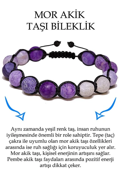 Sertifikalı Açık Mor Gri Akik Taşı Bileklik - Makrome ürün görseli 1