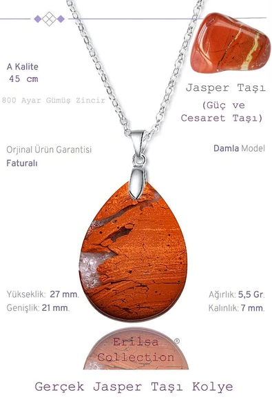Sertifikalı Damla Model Kırmızı Jasper Taşı Kolye (GÜMÜŞ APARATLI) ürün görseli 1