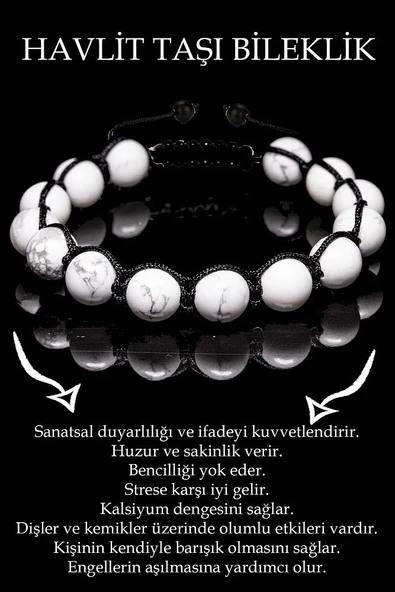 Sertifikalı Gerçek Havlit Taşı Bileklik - Makrome ürün görseli 1