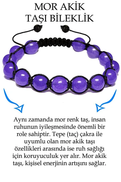 Sertifikalı Mor Akik Taşı Bileklik - Makrome ürün görseli 1
