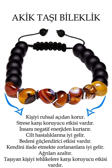 Sertifikalı Amorf Kesim Yemen Akik - Oniks Taşı Bileklik ürün görseli 1