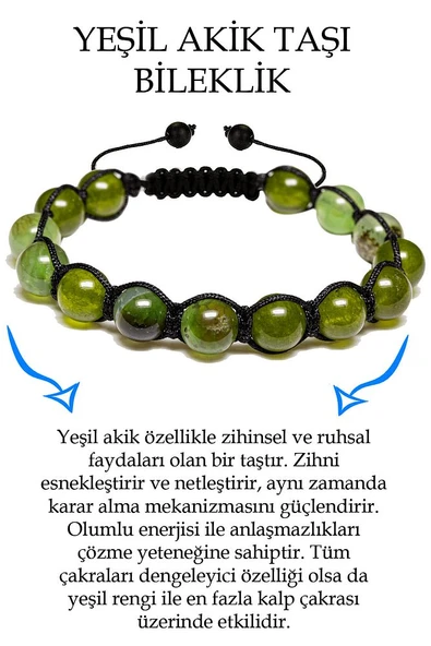 Sertifikalı Fıstık Yeşili Akik Taşı Bileklik - Makrome ürün görseli 1