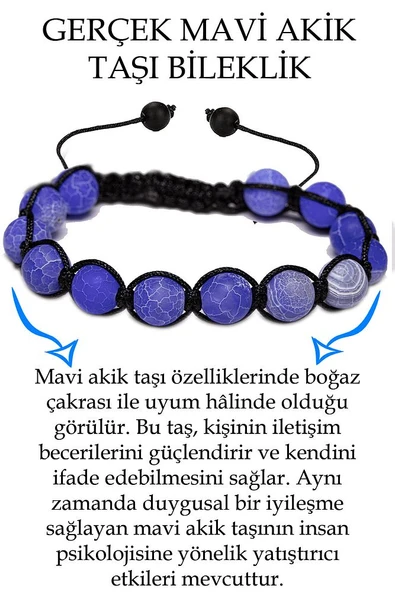 Sertifikalı Koyu Mavi Akik Taşı Bileklik - Makrome ürün görseli 1