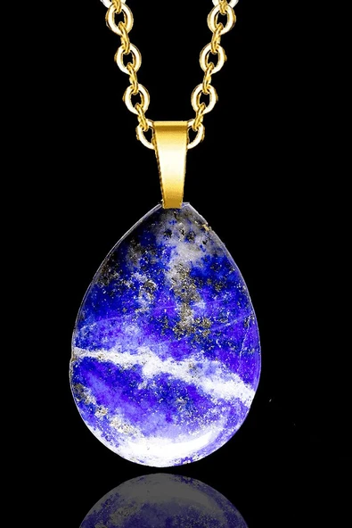 Sertifikalı 24k Altın Kaplama Damla Kesim Lapis Lazuli Taşı Kolye ürün görseli 1