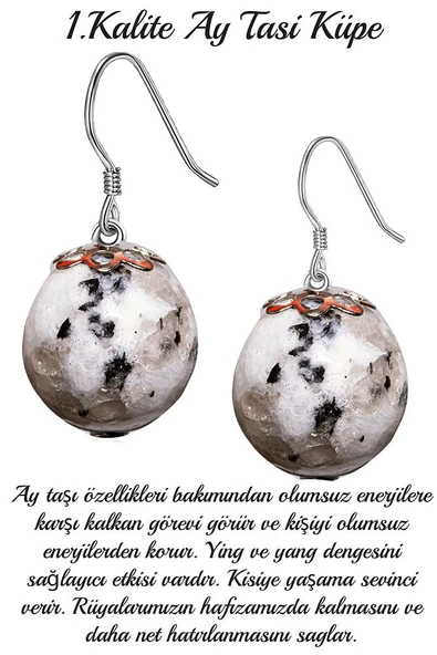 Sertifikalı Benekli Ay Taşı Doğal Taş Küpe ürün görseli 1