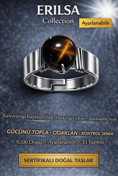 Sertifikalı Kaplan Gözü Doğal Taş Ayarlanabilir Yüzük – Odak ve Güç Taşı El Yapımı ürün görseli 1