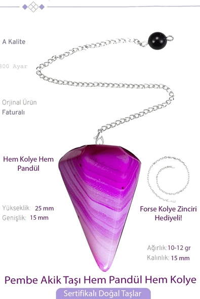 Sertifikalı Pembe Akik Taşı Pandül Sarkaç Hem Pandül - Hem Kolye ürün görseli 1