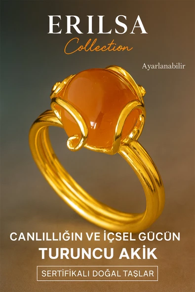 Sertifikalı Rokoko Model Turuncu Akik Taşı Yüzük - Ayarlamalı ürün görseli 1