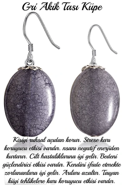 Sertifikalı Damarlı Gri Akik Taşı Doğal Taş Küpe ürün görseli 1
