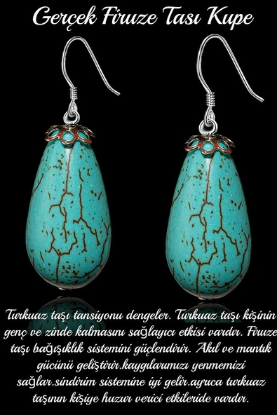 Sertifikalı 1.kalite Damla Kesim Boyasız Firuze Taşı Doğal Taş Küpe - Iran ürün görseli 1